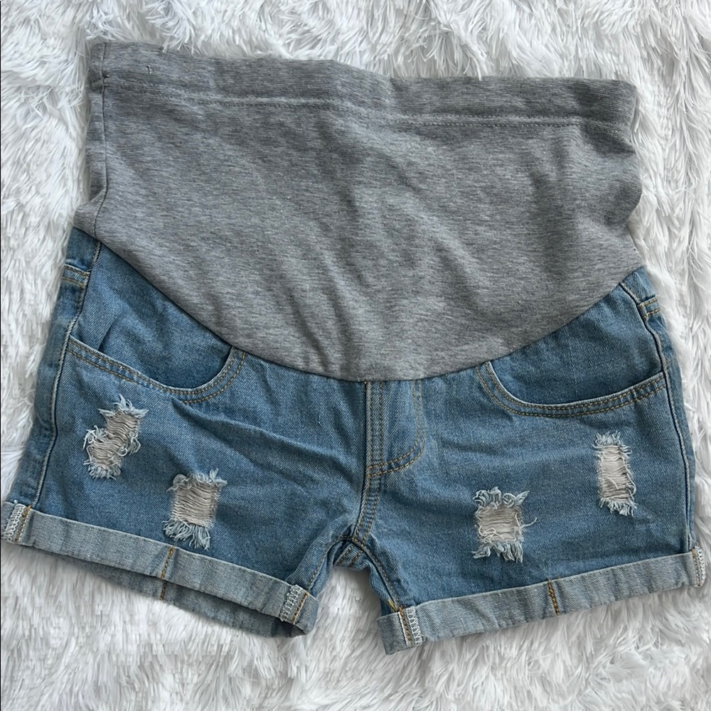 Women's Maternity Distressed adjustable Denim Shorts sz medium